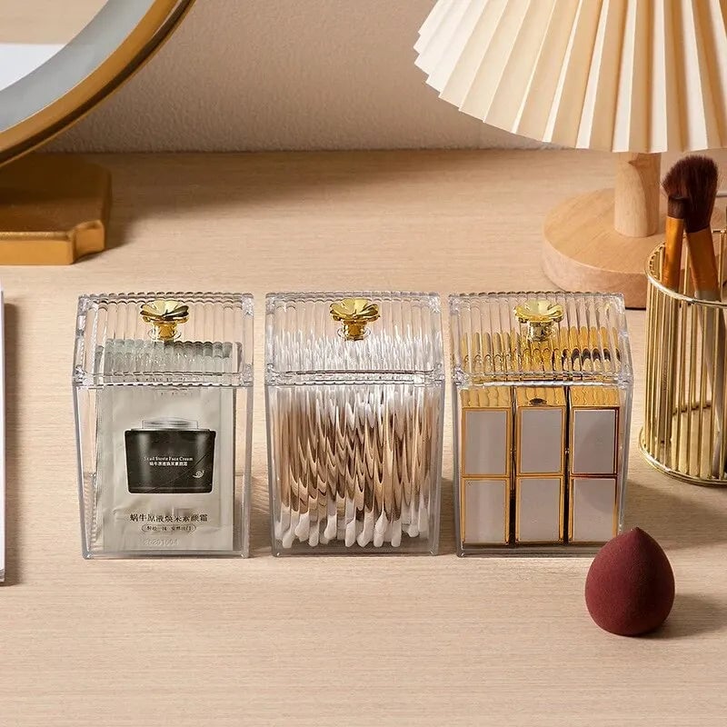 Clear Acrylic Cotton Swab Storage Container Desktop Makeup Organizer