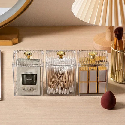 Clear Acrylic Cotton Swab Storage Container Desktop Makeup Organizer