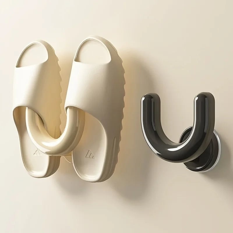 Black Wall Mounted Suction Cup Shoe Rack Slipper Organizer