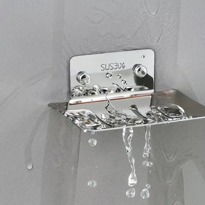 Wall-Mounted Non-Porous Drain Soap Dish Tray Holder Bathroom