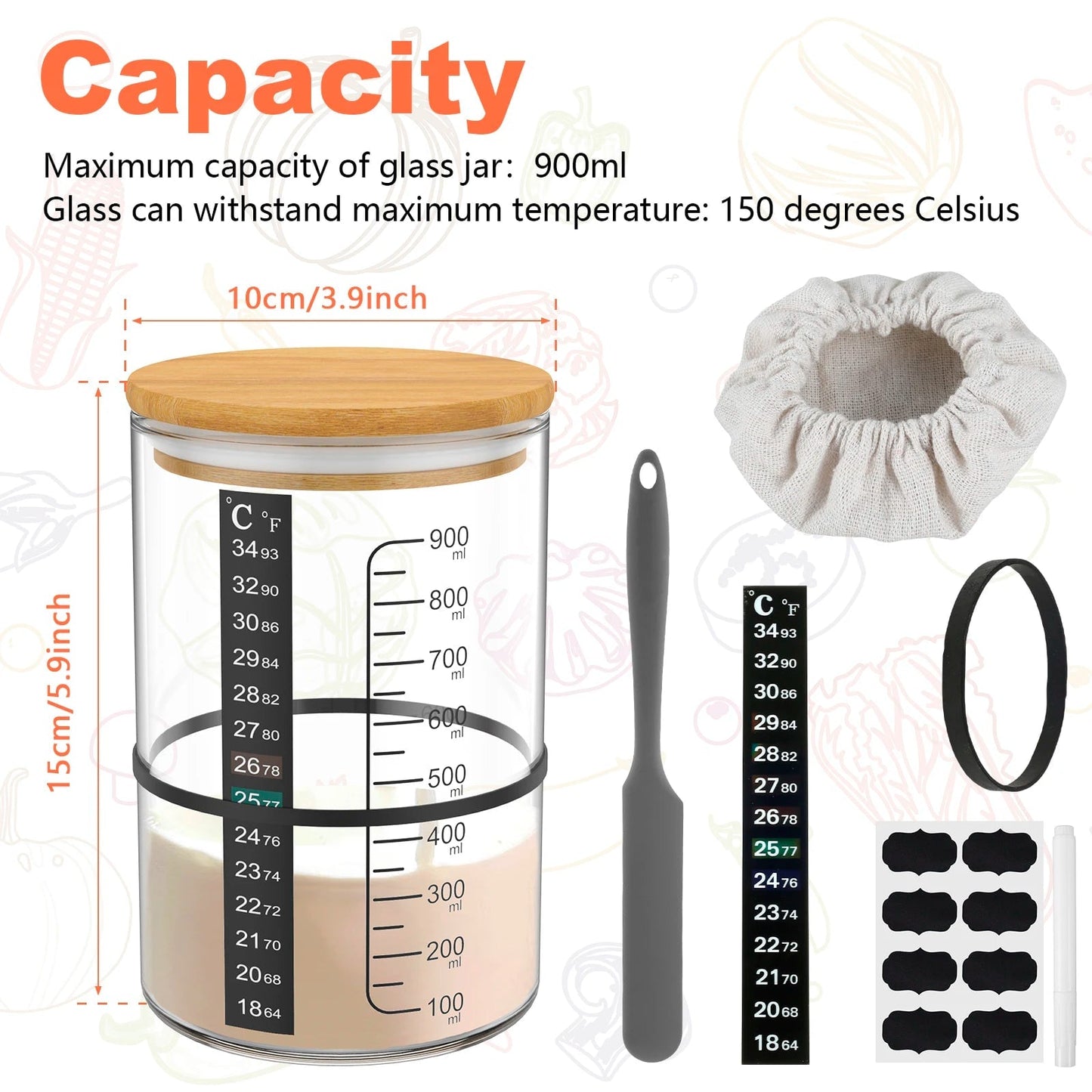 Glass Sourdough Starter Jar Kit - Fermentation Container with Lid