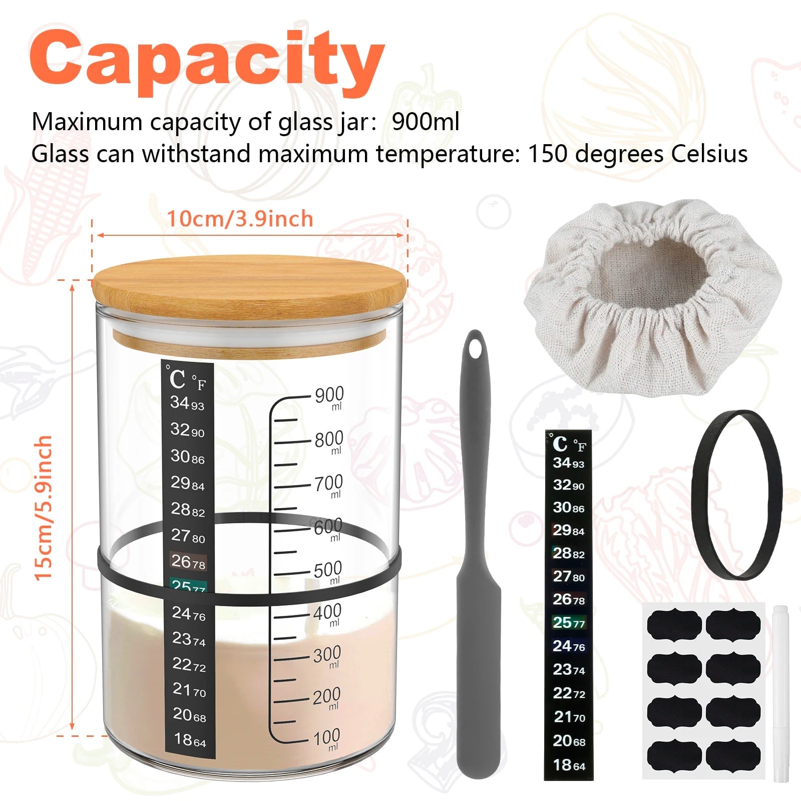 Glass Sourdough Starter Jar Kit - Fermentation Container with Lid