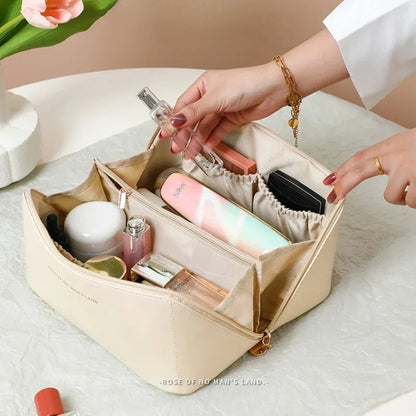 Large Capacity PU Leather Cosmetic Travel Organizer Bag - Portable