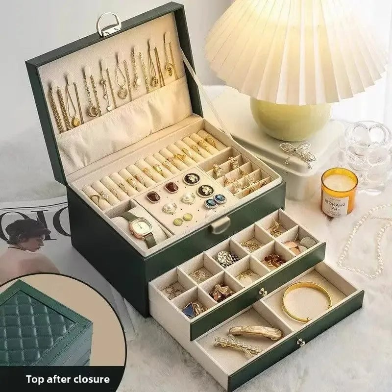Large Capacity PU Leather Jewelry Box Multi-Compartment Storage Case