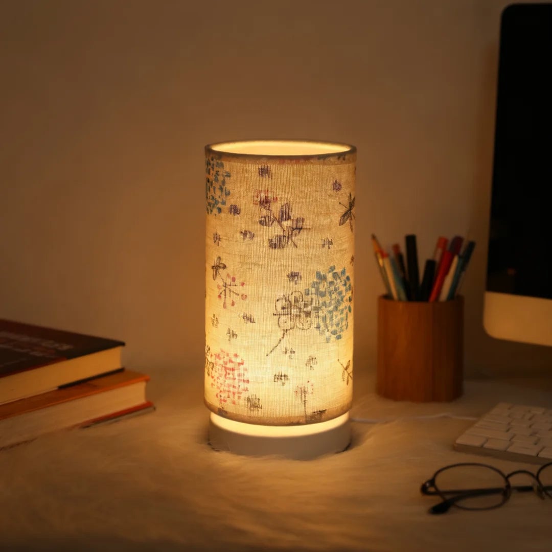 Nordic Retro USB Table Lamp Fabric Shade Bedroom Study Lighting
