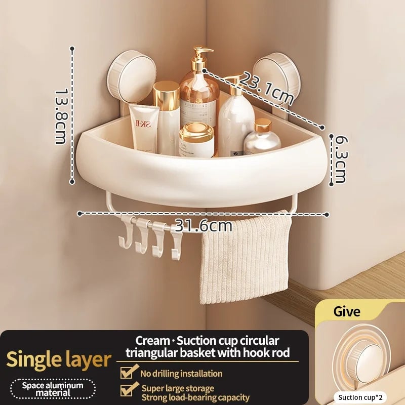 Suction Cup Corner Shelf Triangle Wall Mount Bathroom Organizer