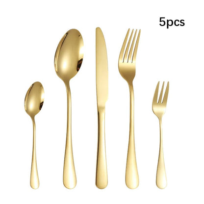 Golden Stainless Steel Cutlery Set - Thickened Hotel Grade Flatware