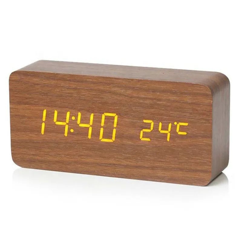 Wooden LED Digital Alarm Clock with Temperature Display Desk Clock