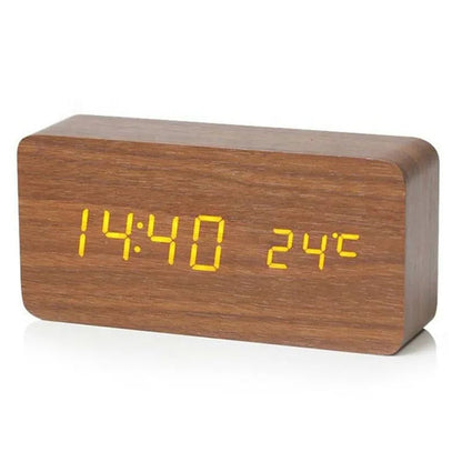 Wooden LED Digital Alarm Clock with Temperature Display Desk Clock