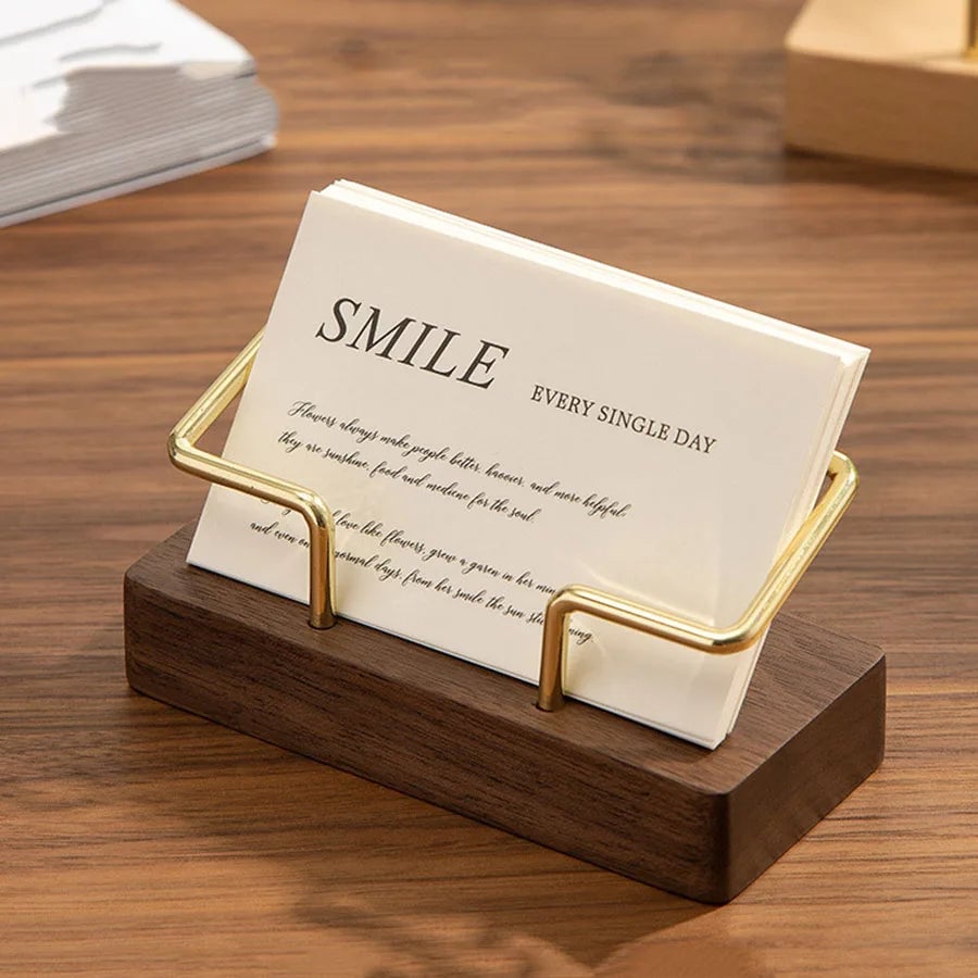 Wooden Business Card Holder Desktop Organizer Display Stand Office