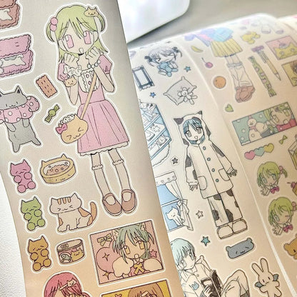 Kawaii Character Washi Tape Stickers - Decorative Craft Tape Roll