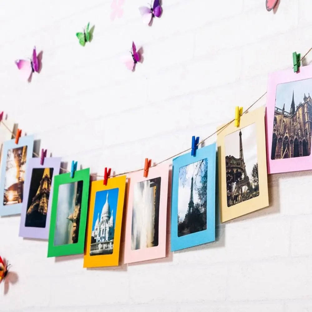 10Pc DIY Paper Photo Frames with Clips & Rope Wall Hanging Decor Set