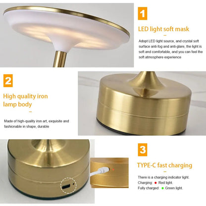 LED Touch Sensor Table Lamp USB Rechargeable Wireless Reading Light