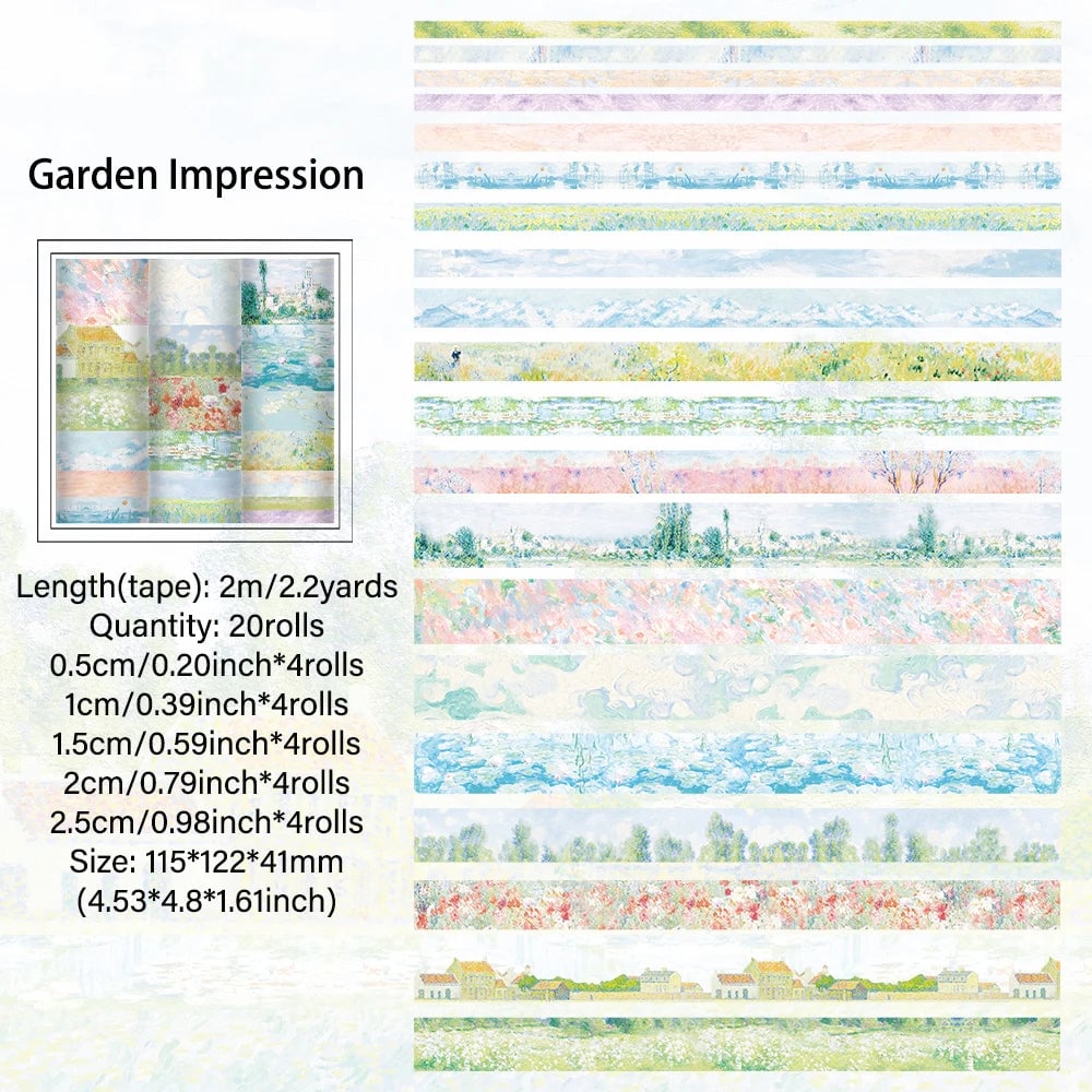 20 Rolls Vintage Garden Washi Tape Set 2M Each Scrapbook Journal
