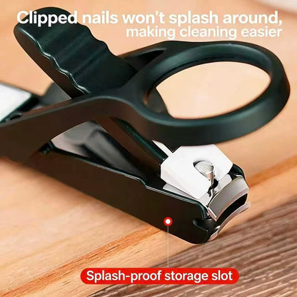 Premium Stainless Steel Concave Nail Clipper with Magnifying Lens - Ergonomic Rubber Grip Handle for Seniors