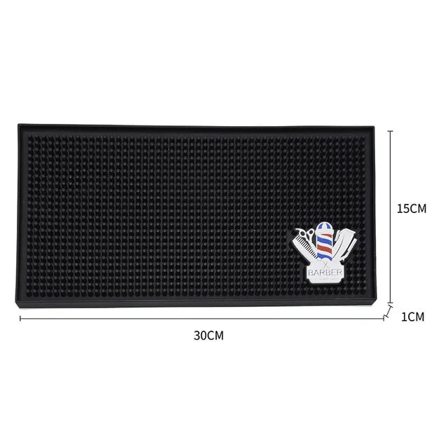 Non-Slip Black Barber Station Mat with Clippers Scissors Storage