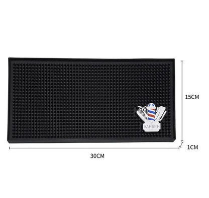 Non-Slip Black Barber Station Mat with Clippers Scissors Storage
