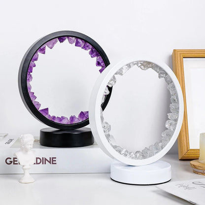 LED Crystal Amethyst Healing Stone Lamp - Natural Round Gemstone