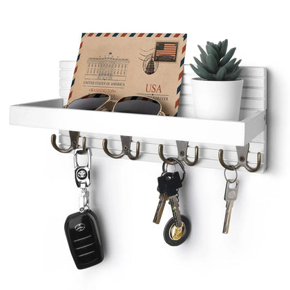 Wooden Wall Mount Key Holder Mail Organizer 4 Hooks Rustic Entryway