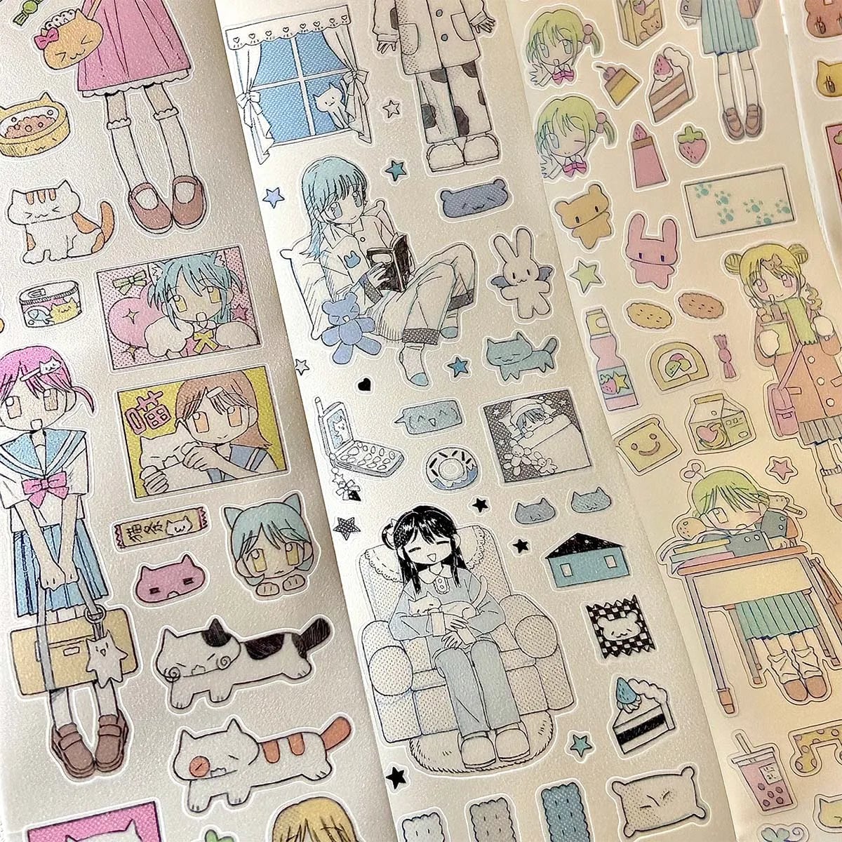 Kawaii Character Washi Tape Stickers - Decorative Craft Tape Roll