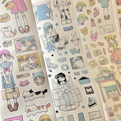 Kawaii Character Washi Tape Stickers - Decorative Craft Tape Roll