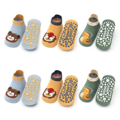 6 Pairs Kids Cotton Non Slip Socks Cartoon Animal Pattern Baby