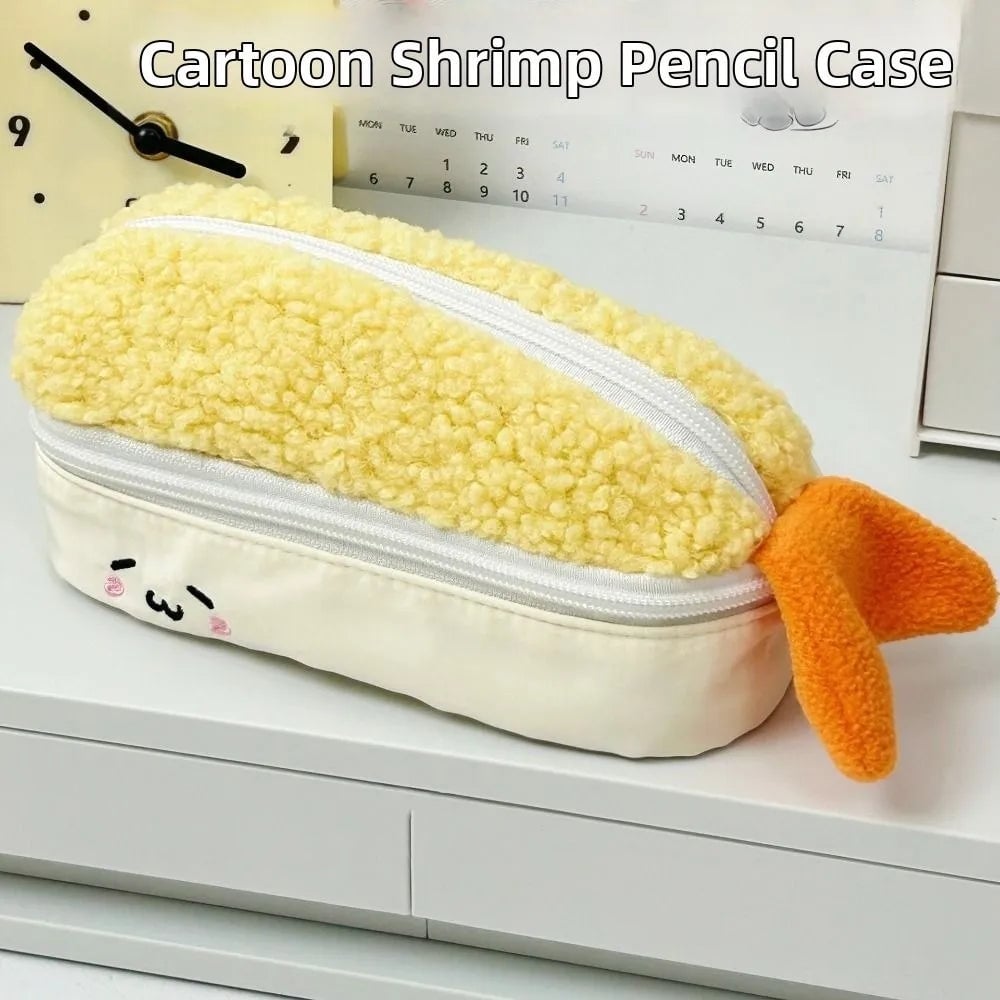 Large Capacity Double-Layer Kawaii Shrimp Pencil Case Makeup Bag