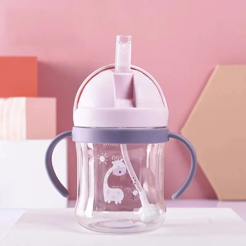 250ml Straw Cup Training Bottle - Spill-Proof Animal Print Design