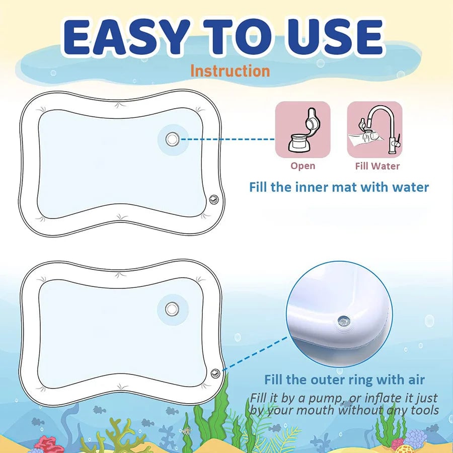 PVC Baby Water Play Mat - Inflatable Tummy Time Activity Cushion