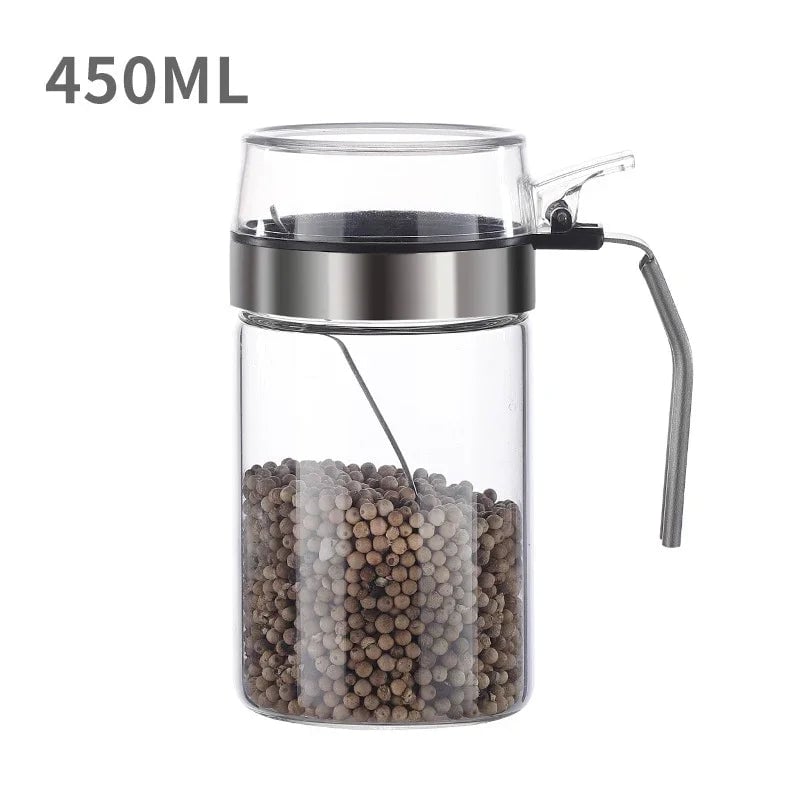 Clear Glass Spice Jars with Airtight Lids & Spoons - Mini Storage Set