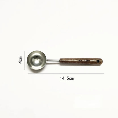 Oak Handle Stainless Steel Measuring Spoon - Coffee Bean Milk Powder