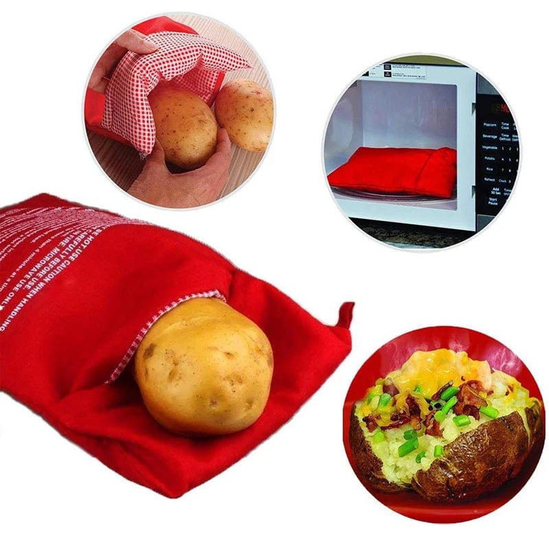 Microwave Potato Cooker Bag - Reusable 4 Minute Express Red Pouch