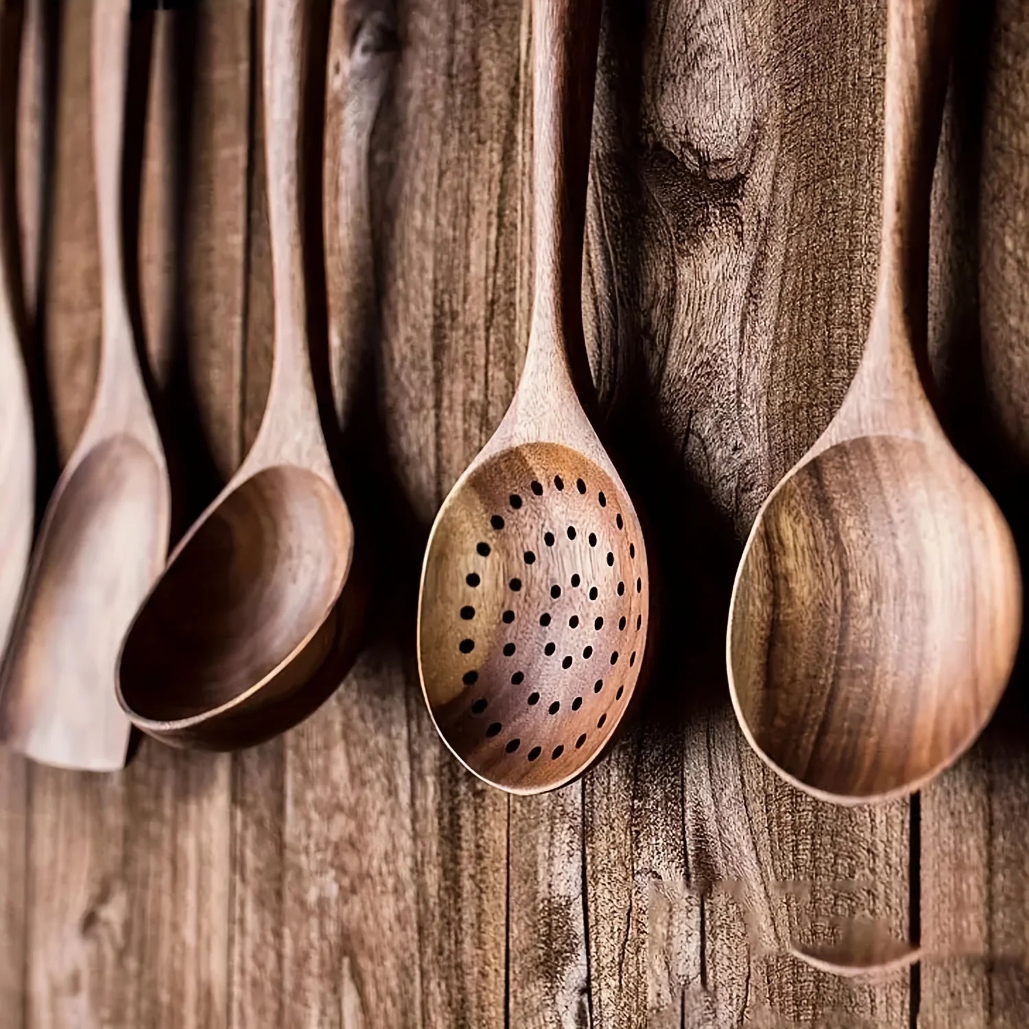 5-Piece Natural Wooden Kitchen Utensils Set - Spoons Spatula Ladle
