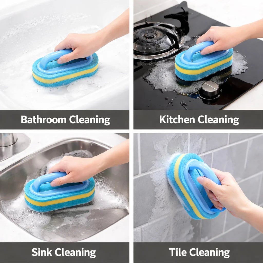 Heavy-Duty Cleaning Brush with Handle - Kitchen Bathroom Scrubber
