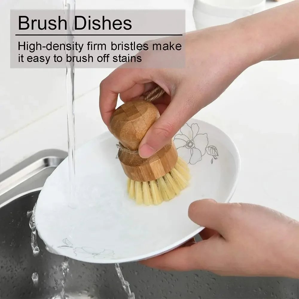 2pc Wooden Kitchen Dish Brush Set - Natural Sisal & Coconut Fiber