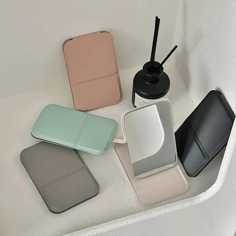 Foldable PU Leather Desktop Makeup Mirror - Portable Compact Design