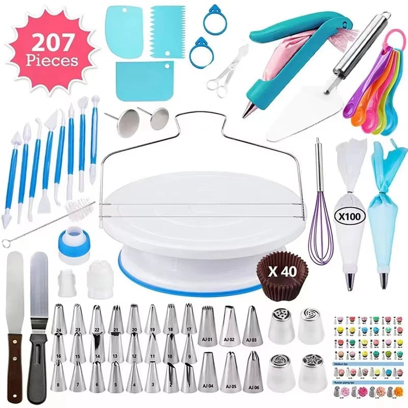 Rotating Cake Turntable & Icing Smoother Kit - DIY Decorating Tools