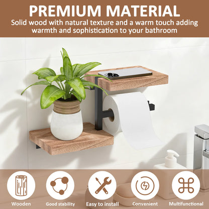 Wall Mounted Wooden Toilet Paper Holder with Storage Shelf