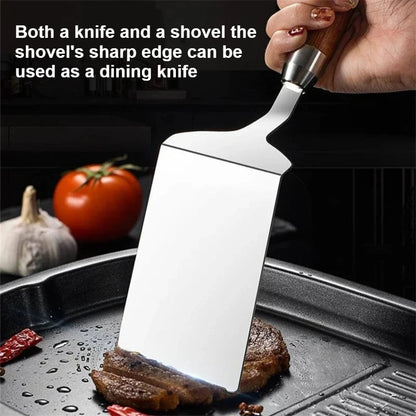 Stainless Steel BBQ Spatula Wooden Handle - Grill Turner Flipper