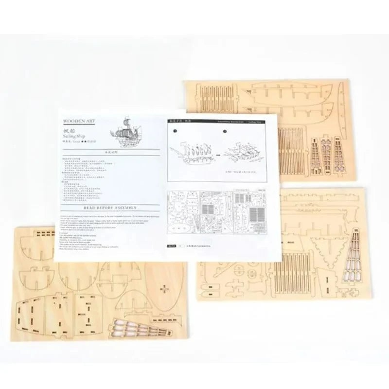 3D Wooden Sailboat Puzzle Model - DIY Assembly Craft Desktop Decor