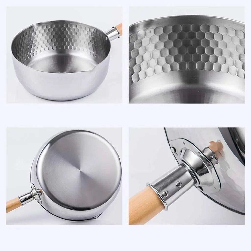 Stainless Steel Saucepan with Lid Wood Handle Pour Spouts 2Qt