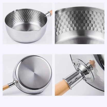 Stainless Steel Saucepan with Lid Wood Handle Pour Spouts 2Qt