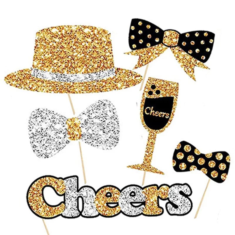 30pcs Black Gold Photo Booth Props Set Birthday Wedding Graduation