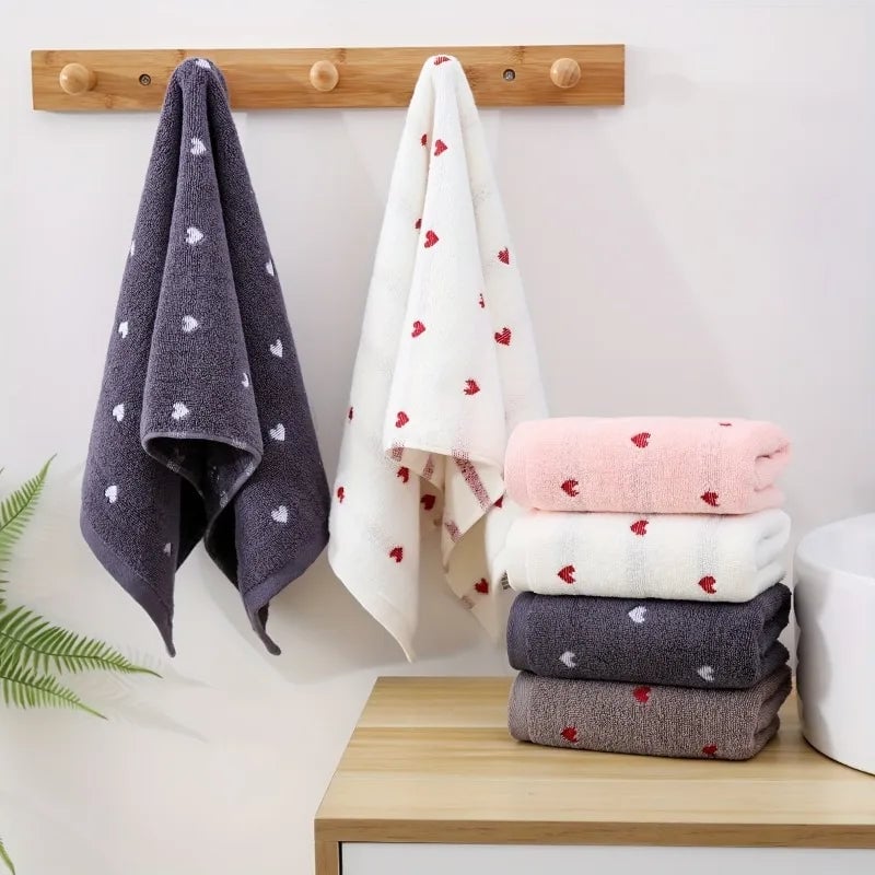 Quick-Dry Cotton Face Towels Heart Pattern Set 1-2pcs Absorbent