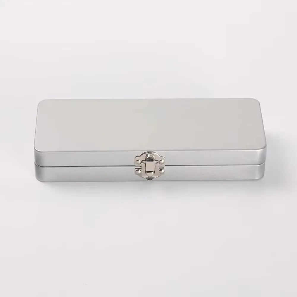 Rectangle Metal Storage Box Iron Flip Cover Lock Silver Hinged
