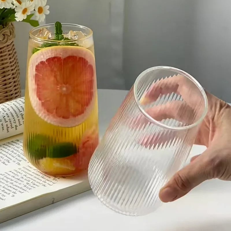 470ml Borosilicate Glass Cup - Vertical Striped Coffee Mug