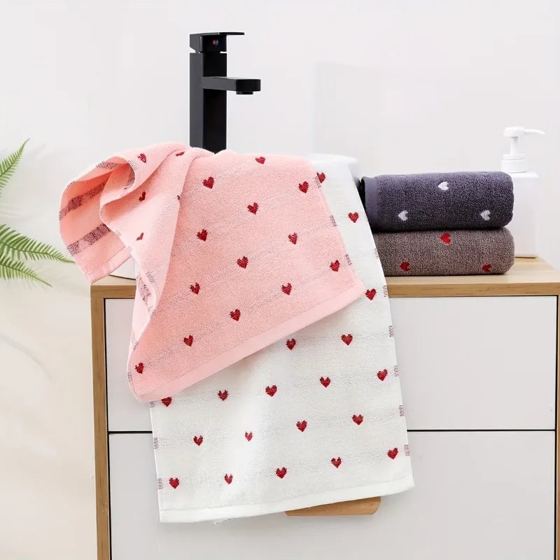 Quick-Dry Cotton Face Towels Heart Pattern Set 1-2pcs Absorbent