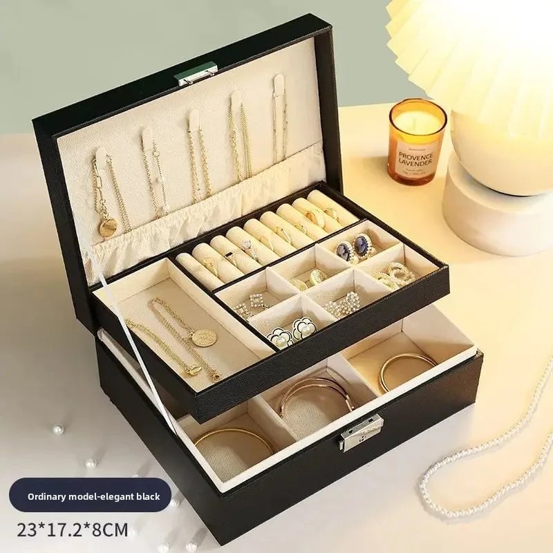 Large Capacity PU Leather Jewelry Box Multi-Compartment Storage Case