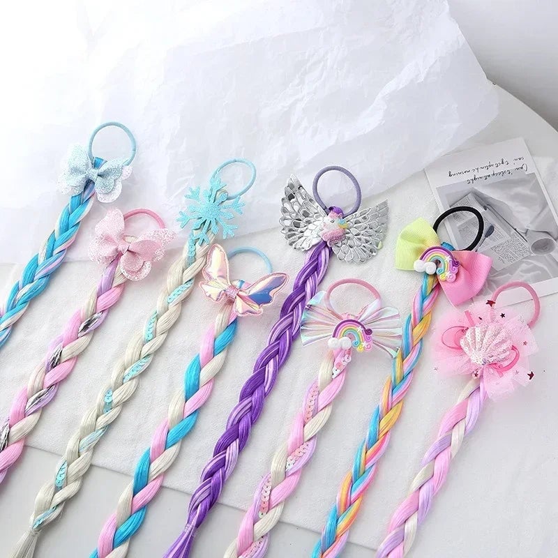 Girls Cartoon Bow Butterfly Braid Headband Ponytail Holder Set