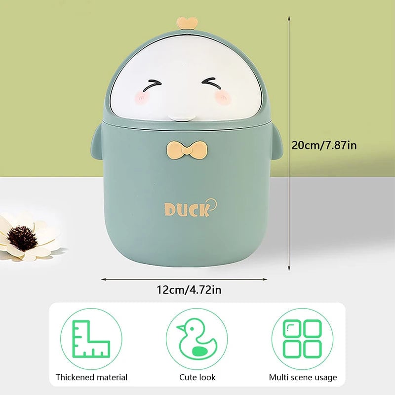 Mini Desktop Trash Can with Lid - Portable Cute Cartoon Design